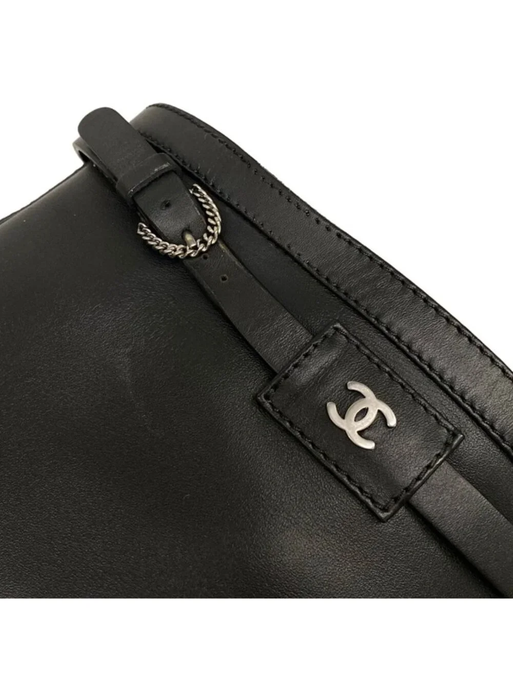 Chanel Long Boots 37.5 C Black CC Logo Leather